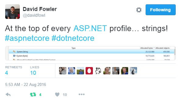 David Fowler tweet about Strings